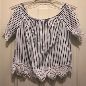 Striped Lace Off The Shoulder Top